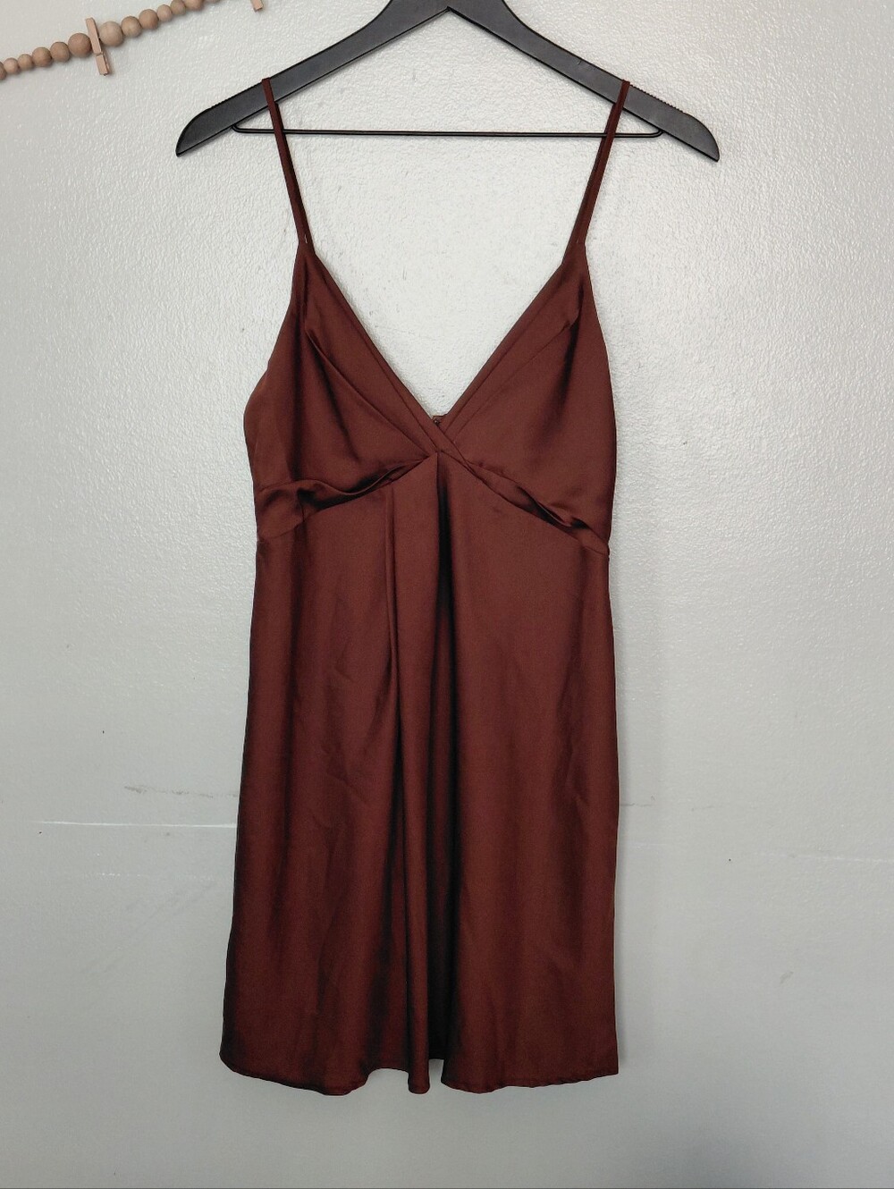 Forever 21 Chcolate Brown Satin Twist Front Mini Dress Size Small